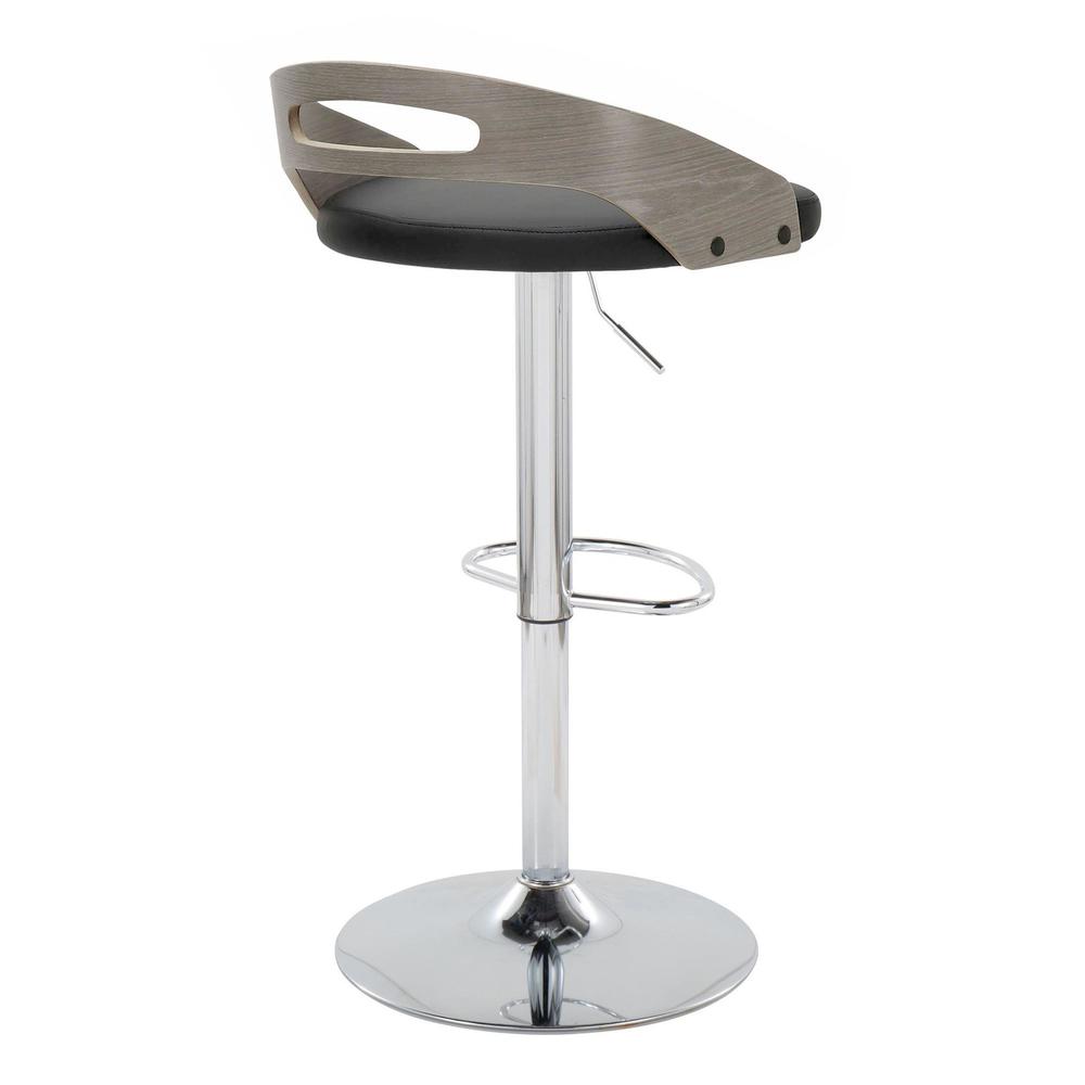 Chrome Metal, Light Grey Wood, Black PU Cassis Adjustable Barstool - Set of 2. Picture 4