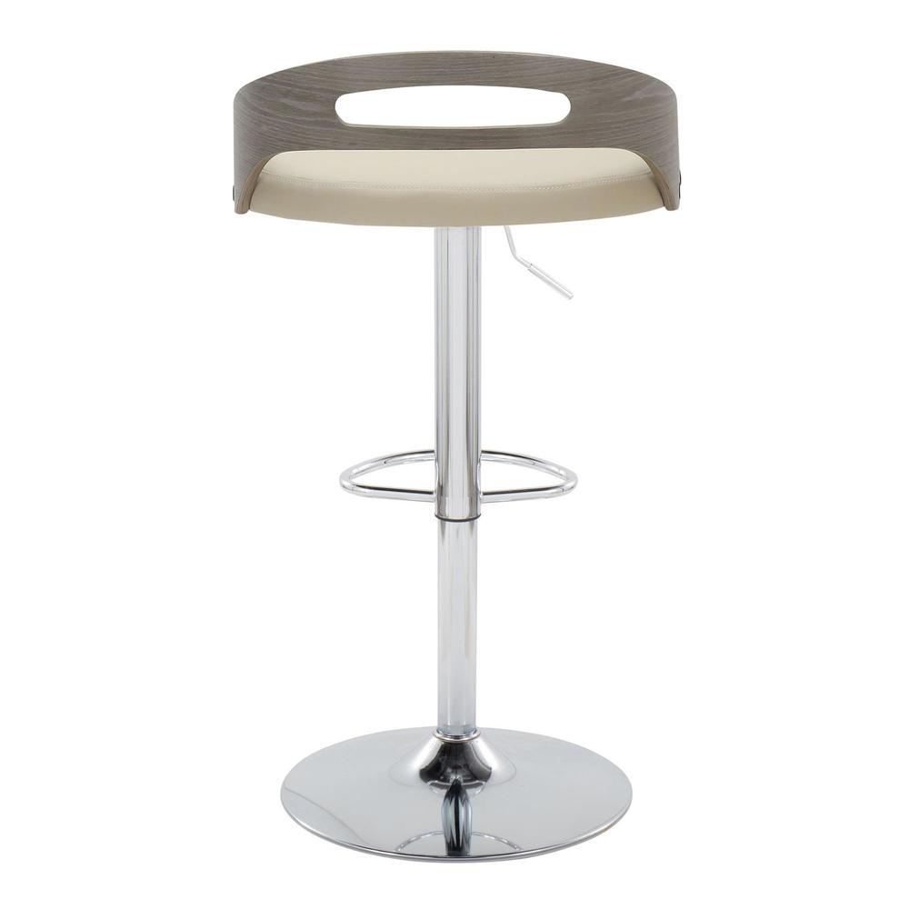 Chrome Metal, Light Grey Wood, Cream PU Cassis Adjustable Barstool - Set of 2. Picture 5