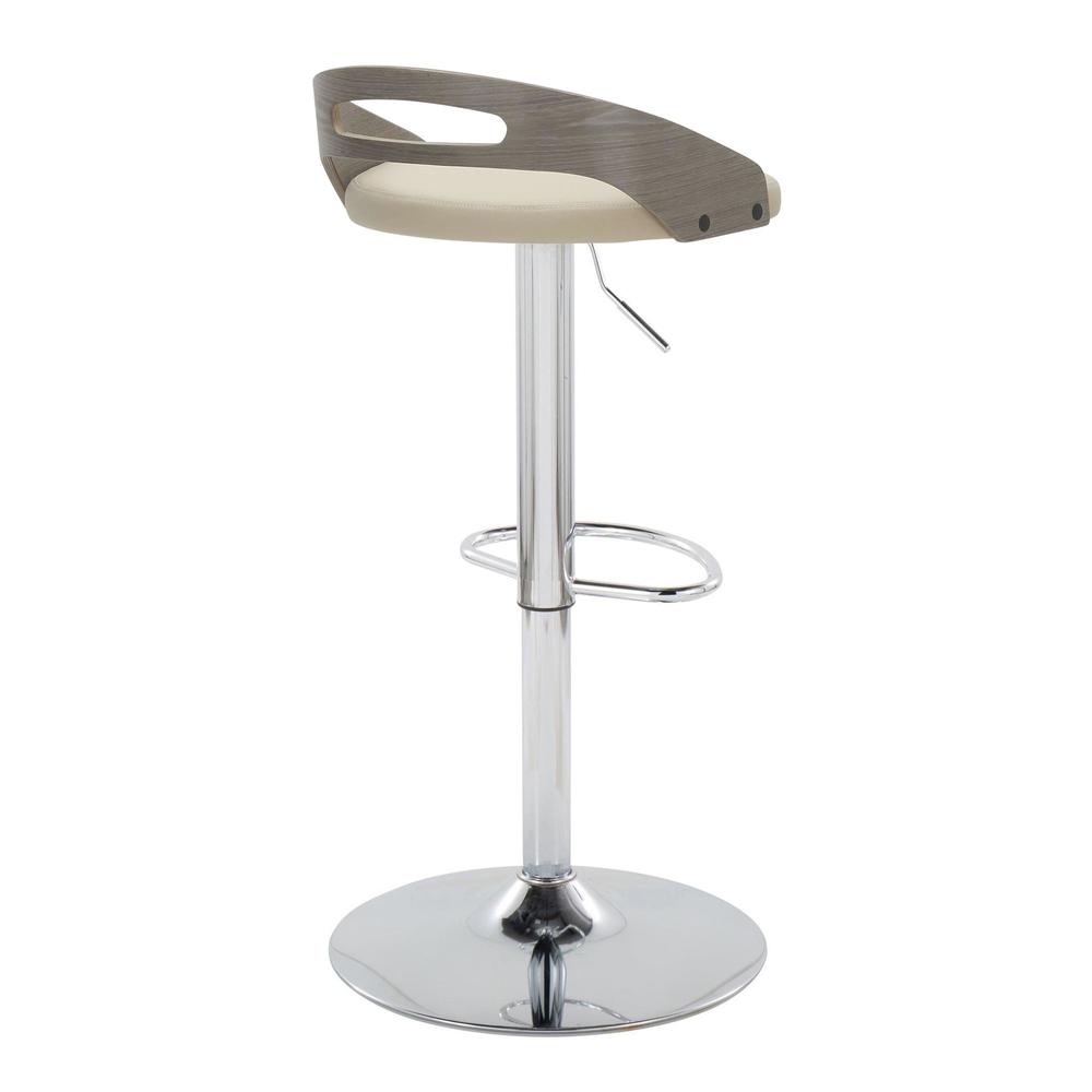 Chrome Metal, Light Grey Wood, Cream PU Cassis Adjustable Barstool - Set of 2. Picture 4