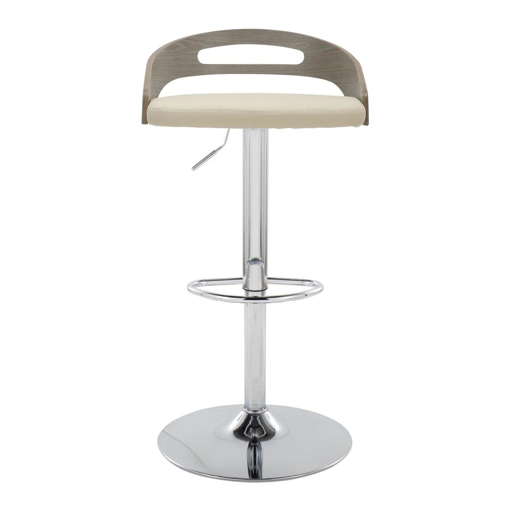 Chrome Metal, Light Grey Wood, Cream PU Cassis Adjustable Barstool - Set of 2. Picture 6