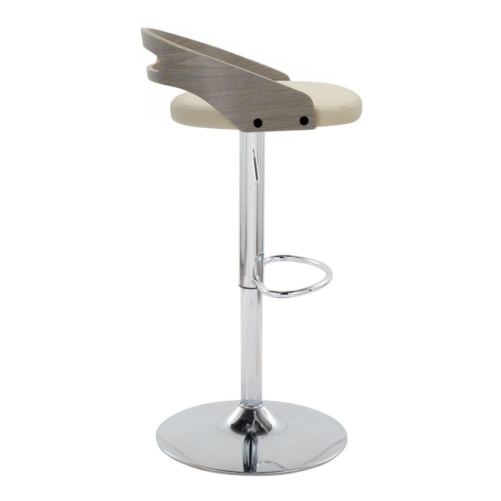 Chrome Metal, Light Grey Wood, Cream PU Cassis Adjustable Barstool - Set of 2. Picture 3