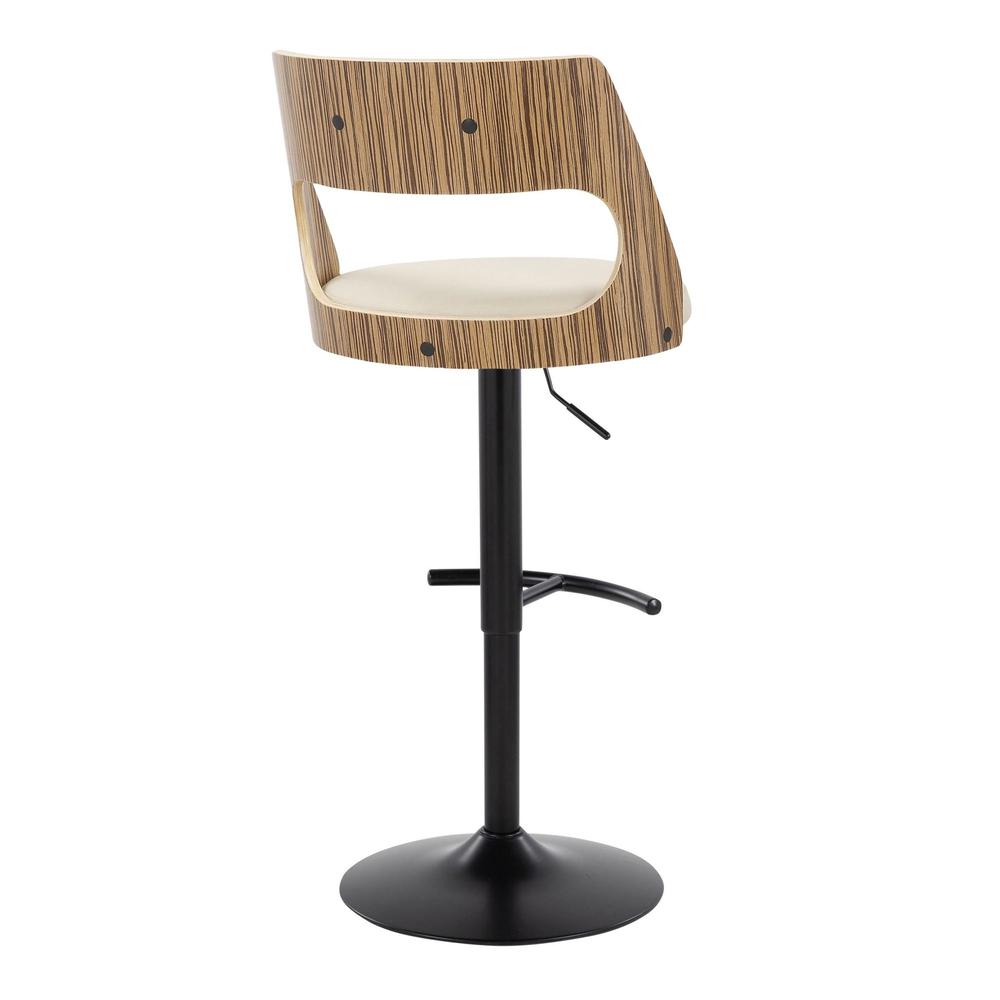 Black Metal, Zebra Wood, Cream PU Cecina Adjustable Barstool - Set of 2. Picture 4