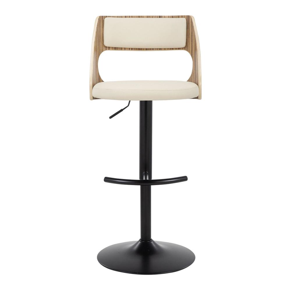Black Metal, Zebra Wood, Cream PU Cecina Adjustable Barstool - Set of 2. Picture 6