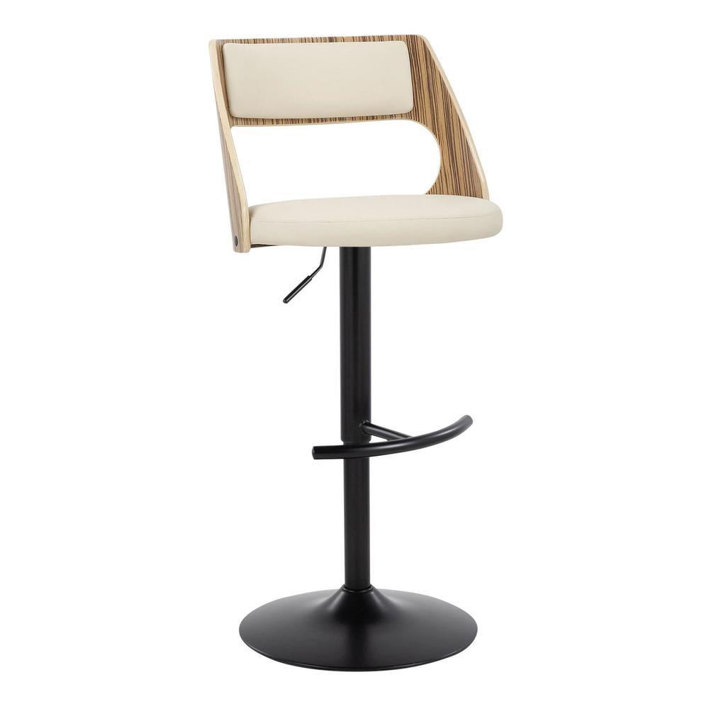 Black Metal, Zebra Wood, Cream PU Cecina Adjustable Barstool - Set of 2. Picture 2