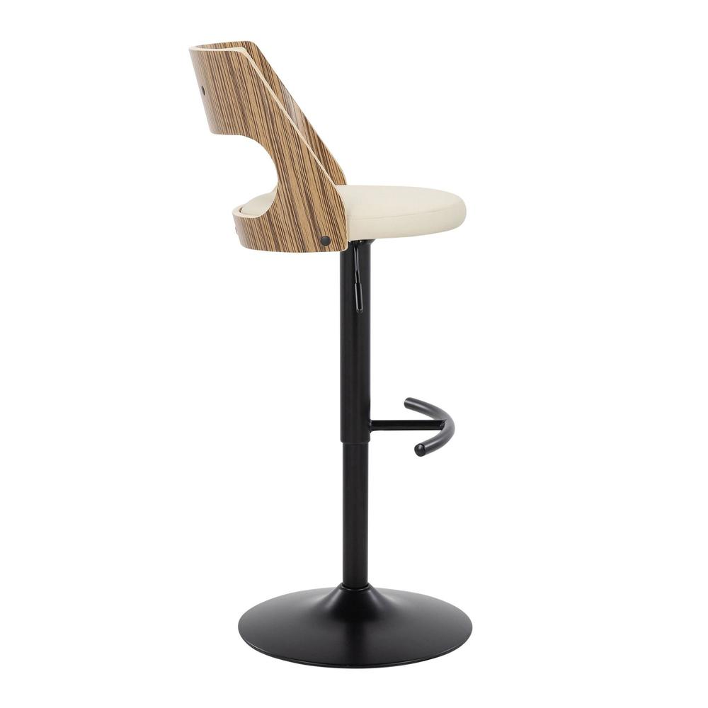 Black Metal, Zebra Wood, Cream PU Cecina Adjustable Barstool - Set of 2. Picture 3