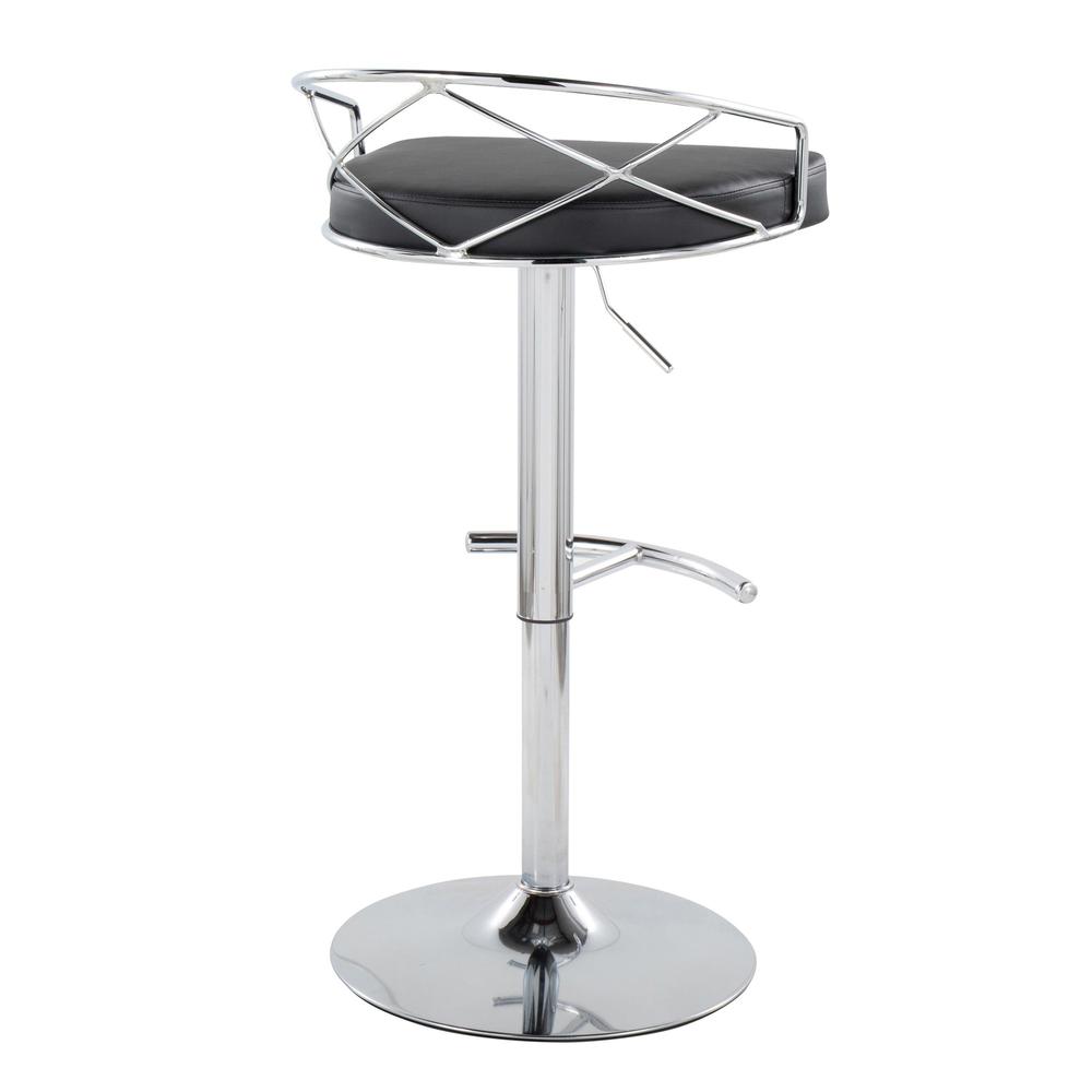 Chrome Metal, Black PU Charlotte Glam Adjustable Barstool - Set of 2. Picture 4
