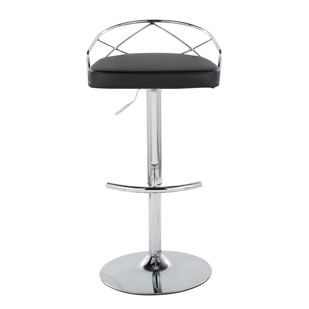 Chrome Metal, Black PU Charlotte Glam Adjustable Barstool - Set of 2. Picture 6