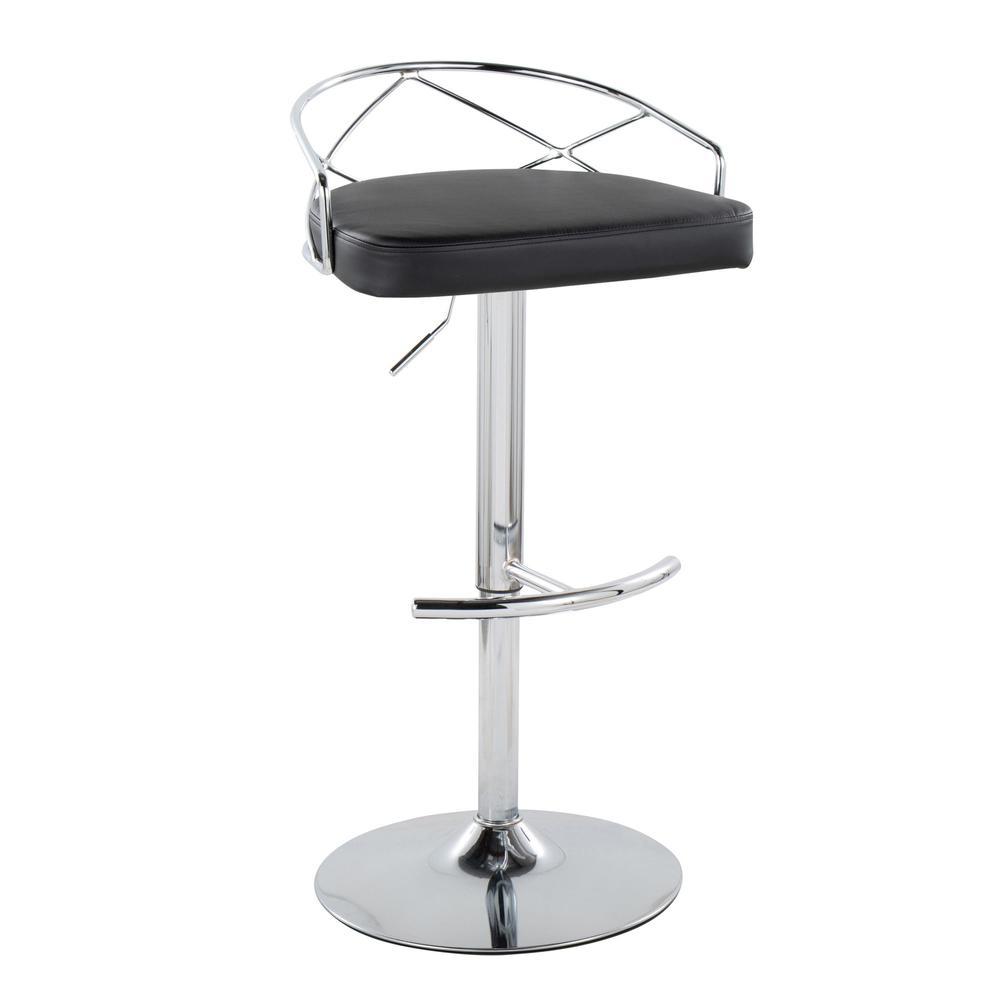 Chrome Metal, Black PU Charlotte Glam Adjustable Barstool - Set of 2. Picture 2
