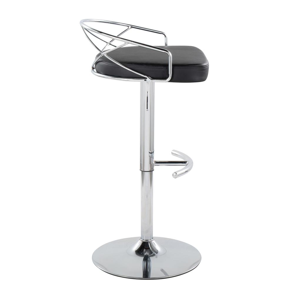 Chrome Metal, Black PU Charlotte Glam Adjustable Barstool - Set of 2. Picture 3