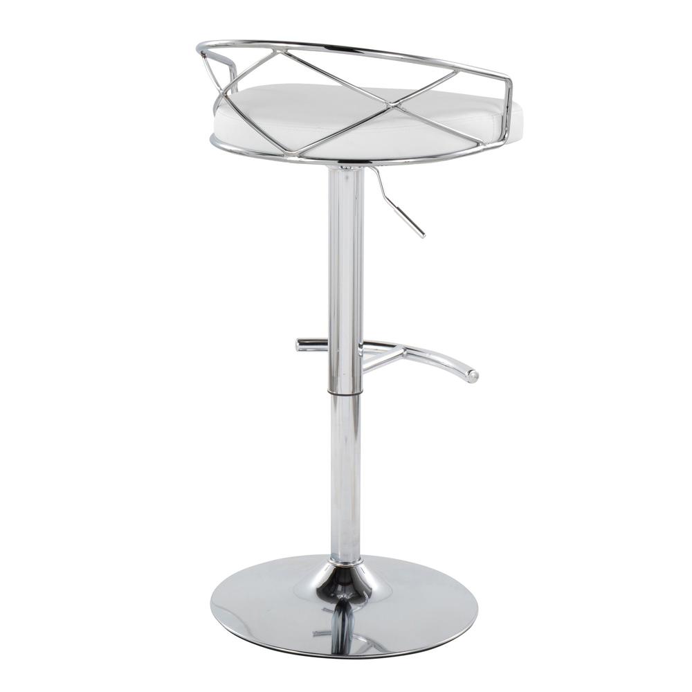 Chrome Metal, White PU Charlotte Glam Adjustable Barstool - Set of 2. Picture 4