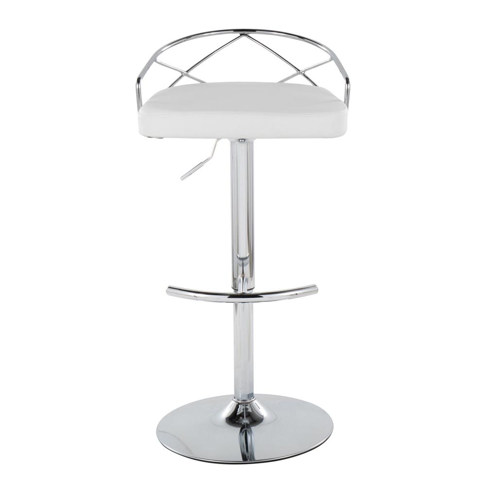Chrome Metal, White PU Charlotte Glam Adjustable Barstool - Set of 2. Picture 6