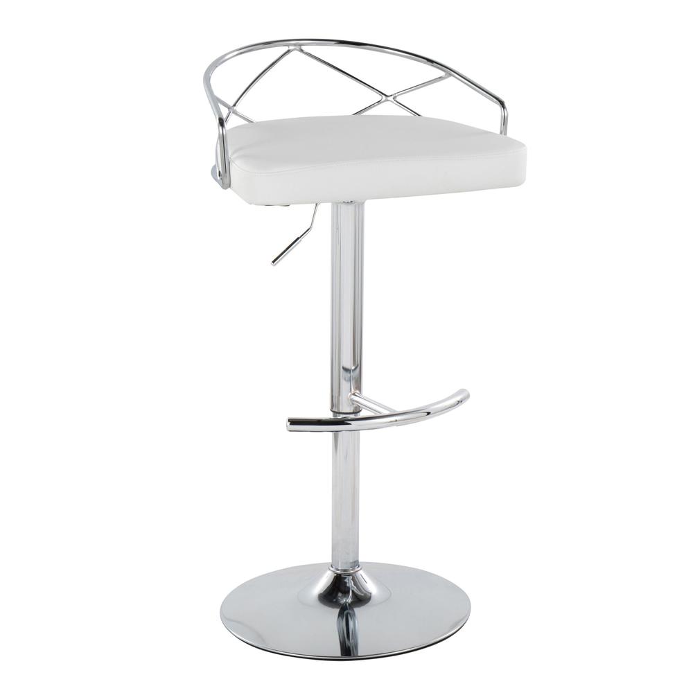 Chrome Metal, White PU Charlotte Glam Adjustable Barstool - Set of 2. Picture 2