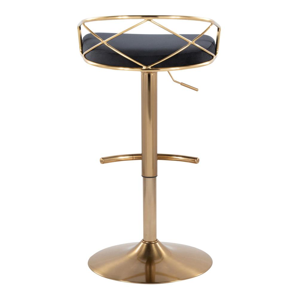 Gold Metal, Black Velvet Charlotte Glam Adjustable Barstool - Set of 2. Picture 5
