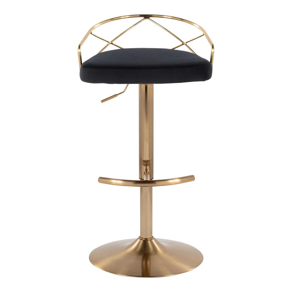 Gold Metal, Black Velvet Charlotte Glam Adjustable Barstool - Set of 2. Picture 6