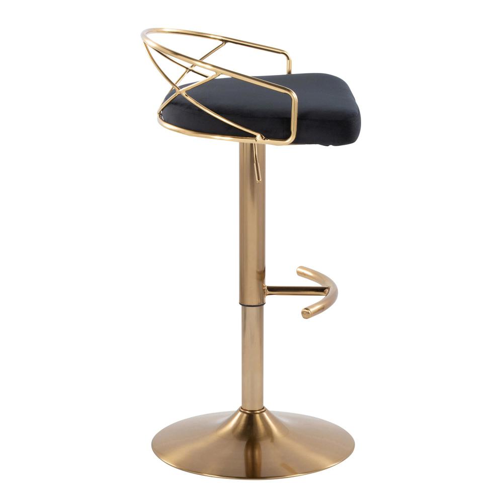 Gold Metal, Black Velvet Charlotte Glam Adjustable Barstool - Set of 2. Picture 3