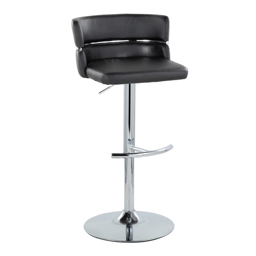 Chrome Metal, Black PU Cinch Adjustable Barstool - Set of 2. Picture 2