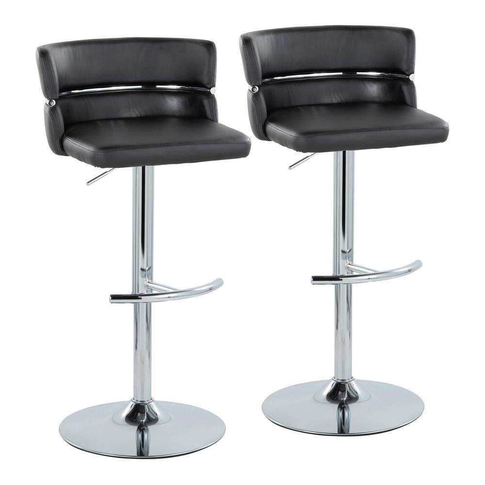 Chrome Metal, Black PU Cinch Adjustable Barstool - Set of 2. Picture 1