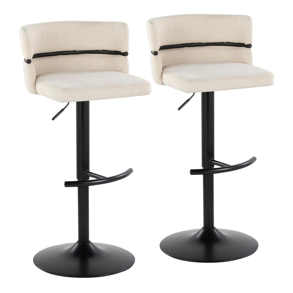 Black Metal, Cream Fabric Cinch Adjustable Barstool - Set of 2. Picture 1