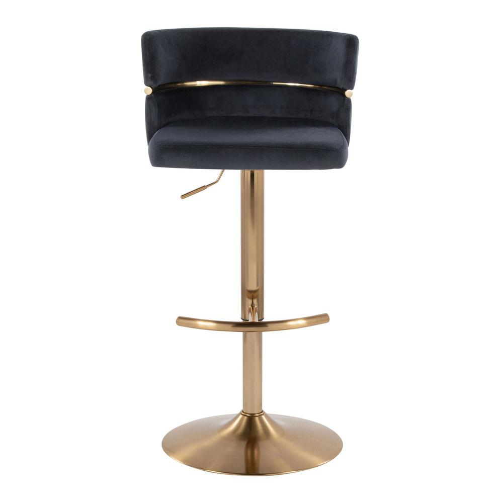 Gold Metal, Black Velvet Cinch Adjustable Barstool - Set of 2. Picture 6