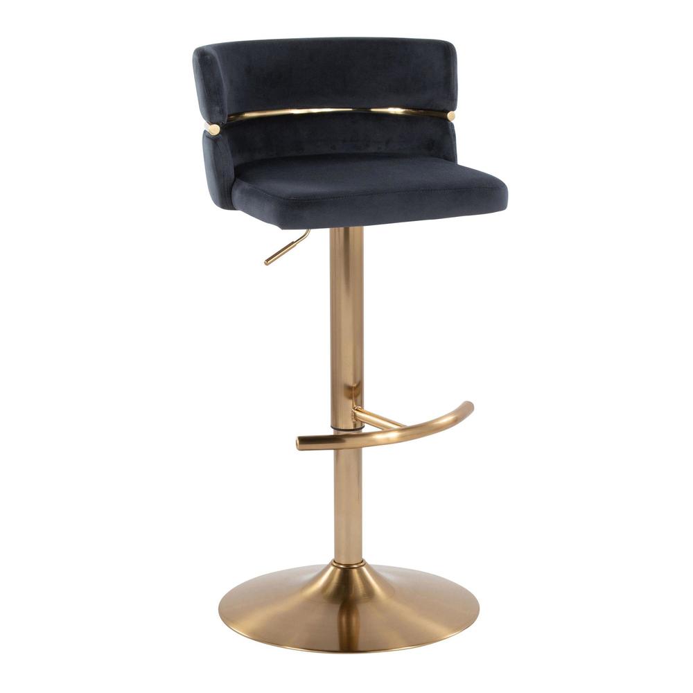 Gold Metal, Black Velvet Cinch Adjustable Barstool - Set of 2. Picture 2