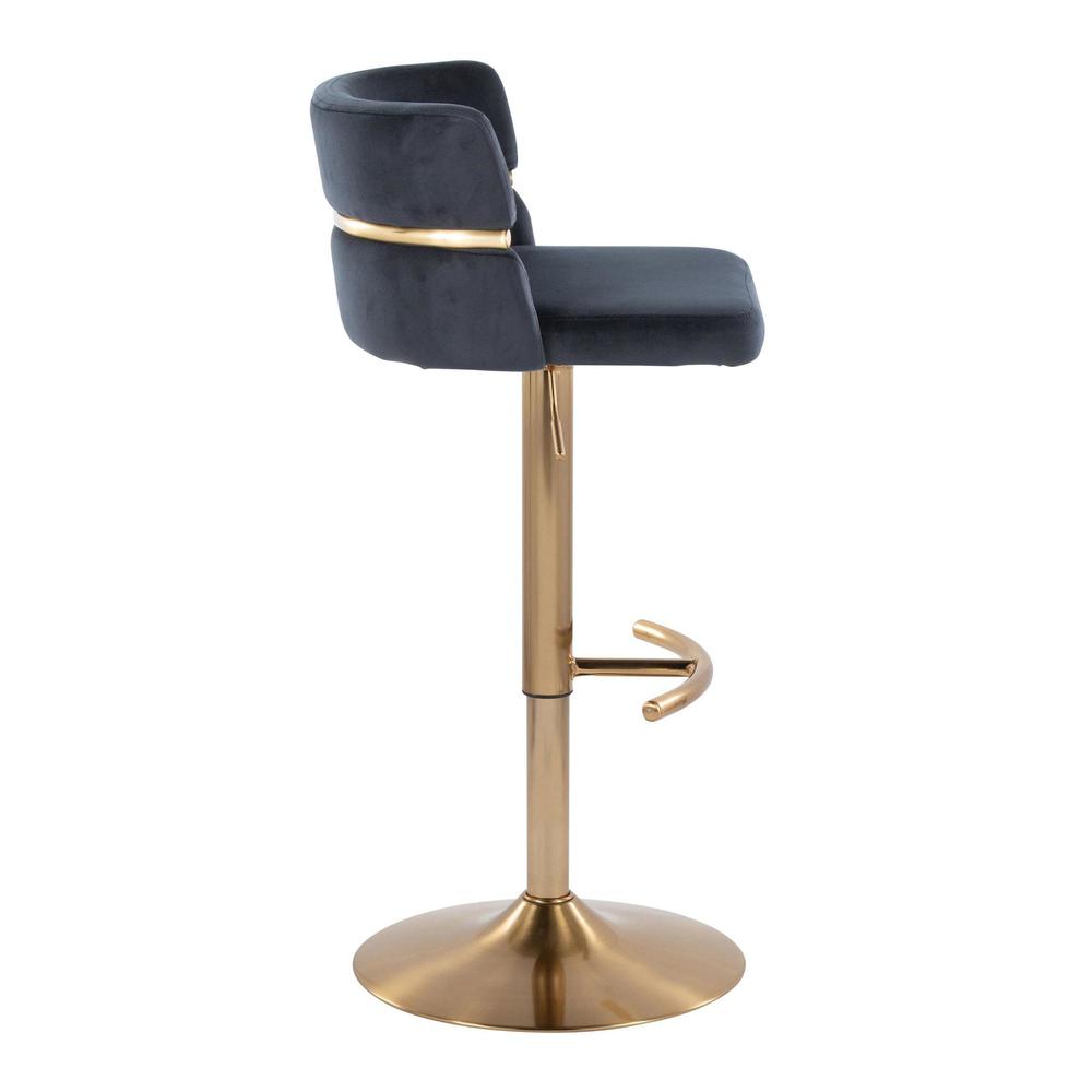 Gold Metal, Black Velvet Cinch Adjustable Barstool - Set of 2. Picture 3