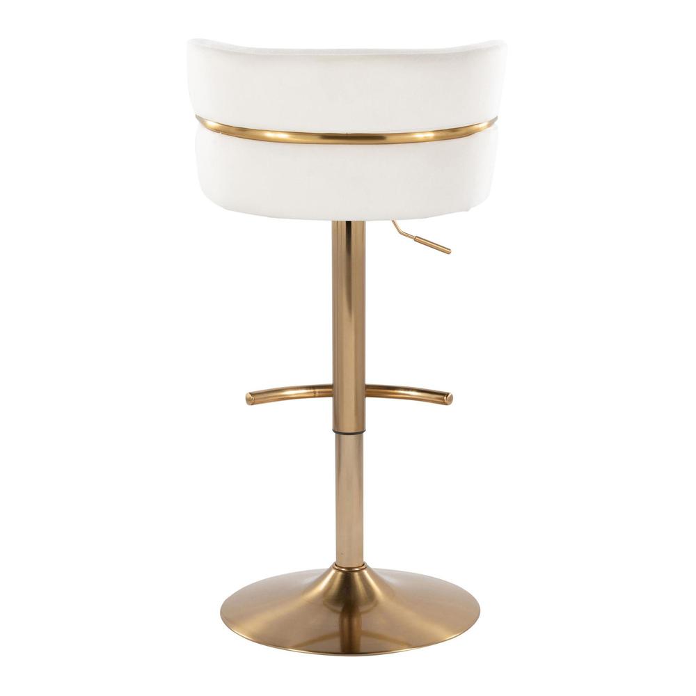 Gold Metal, Cream Velvet Cinch Adjustable Barstool - Set of 2. Picture 5
