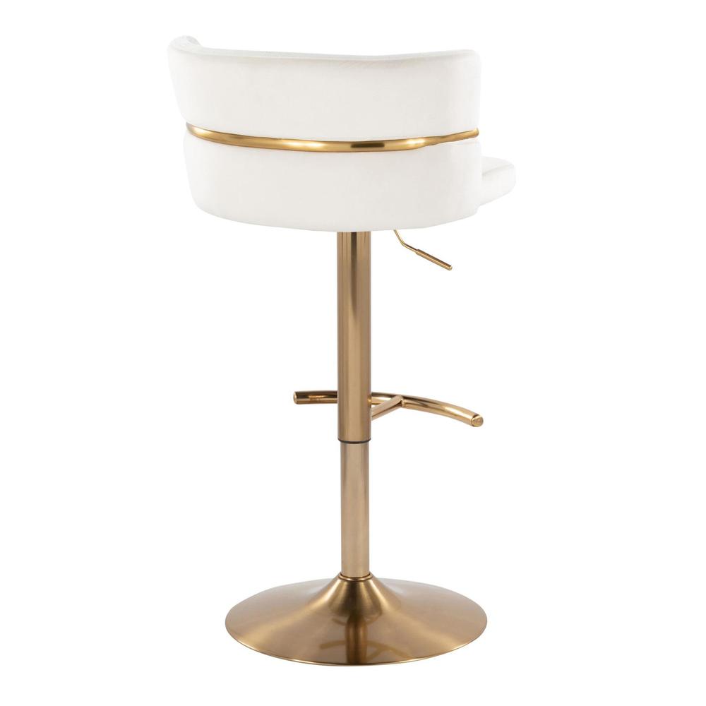 Gold Metal, Cream Velvet Cinch Adjustable Barstool - Set of 2. Picture 4
