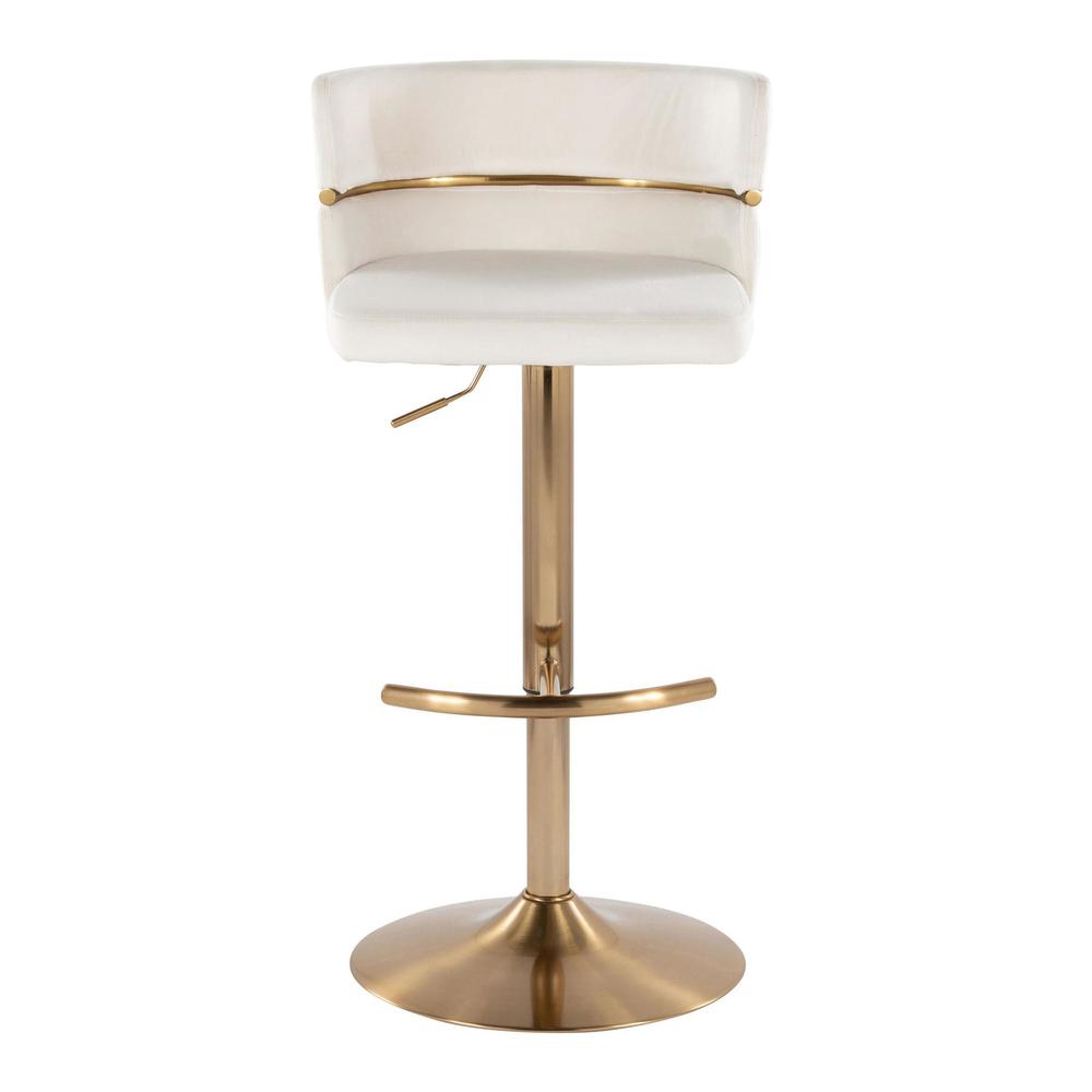 Gold Metal, Cream Velvet Cinch Adjustable Barstool - Set of 2. Picture 6
