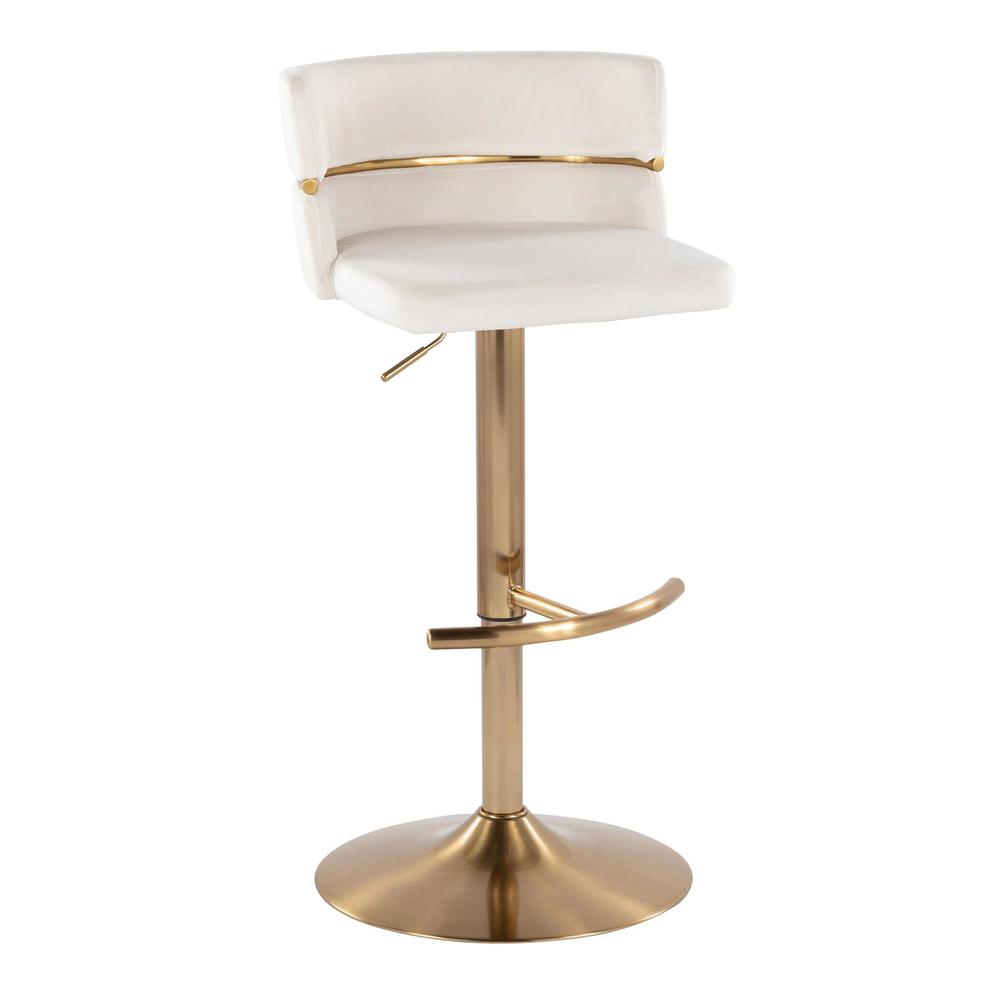 Gold Metal, Cream Velvet Cinch Adjustable Barstool - Set of 2. Picture 2