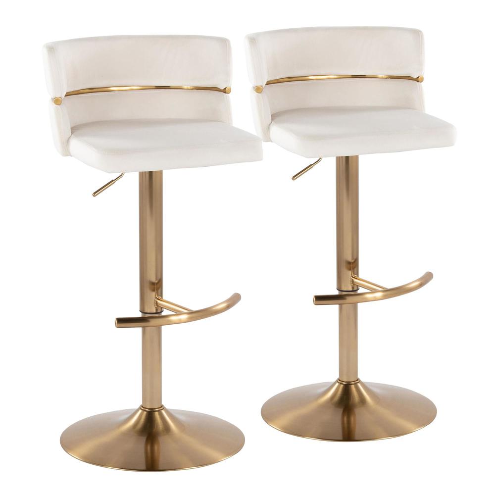 Gold Metal, Cream Velvet Cinch Adjustable Barstool - Set of 2. Picture 1