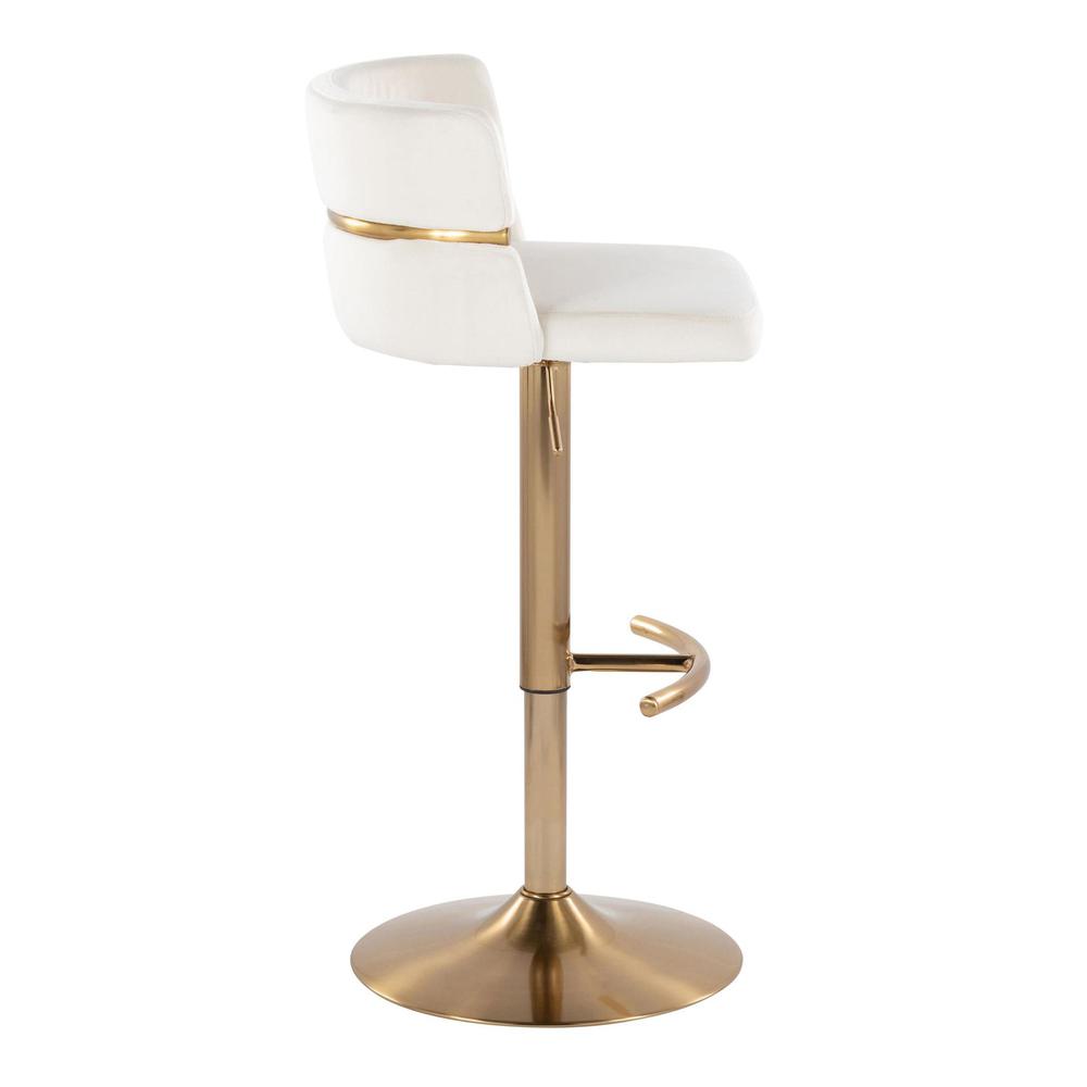 Gold Metal, Cream Velvet Cinch Adjustable Barstool - Set of 2. Picture 3