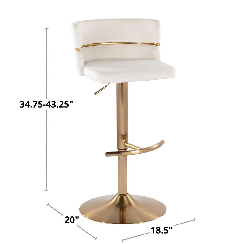 Gold Metal, Cream Velvet Cinch Adjustable Barstool - Set of 2. Picture 7
