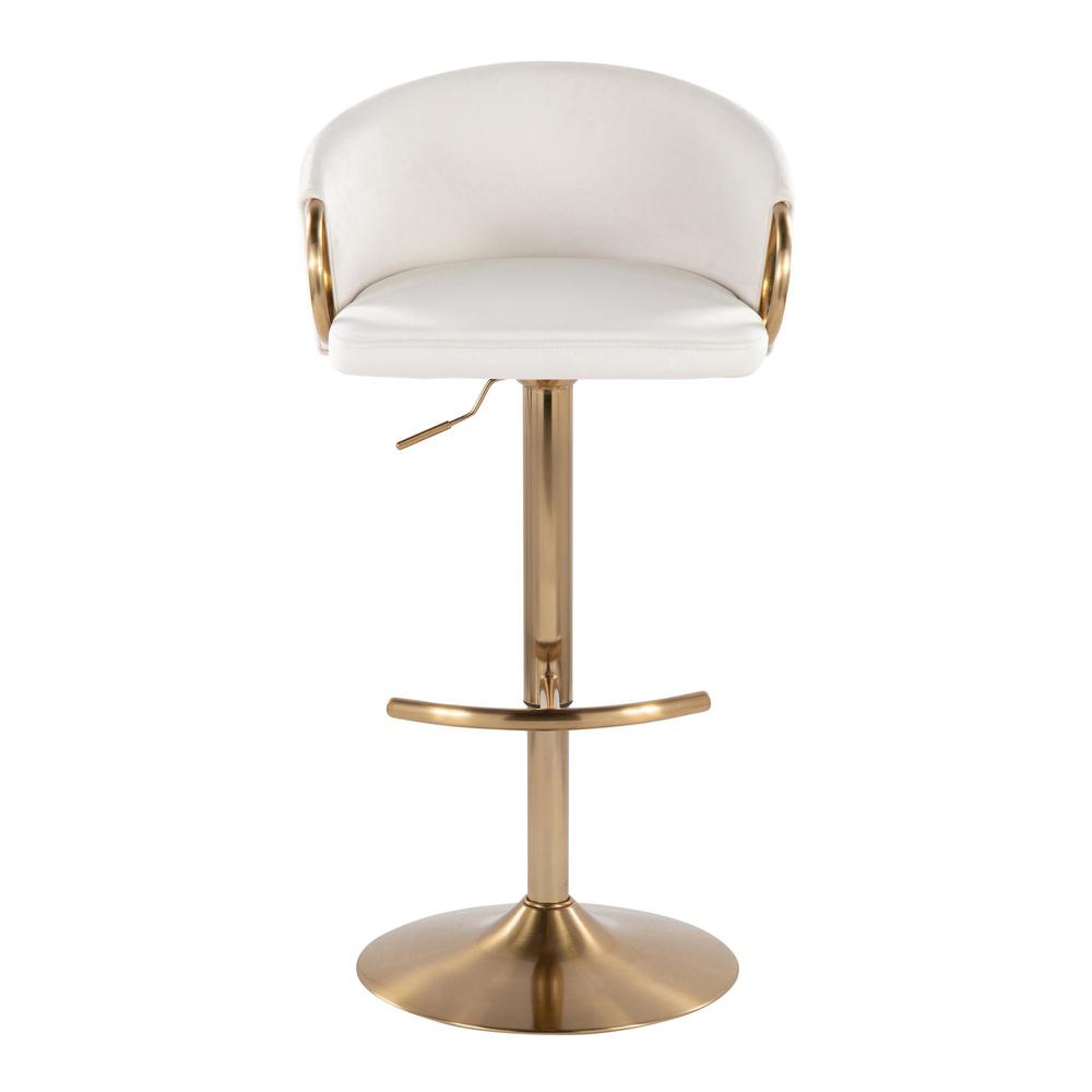 Gold Metal, Cream Velvet Claire Adjustable Barstool - Set of 2. Picture 6