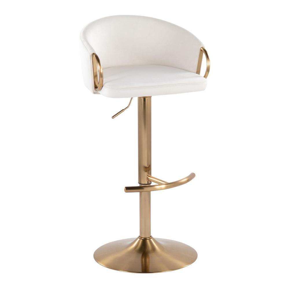 Gold Metal, Cream Velvet Claire Adjustable Barstool - Set of 2. Picture 2