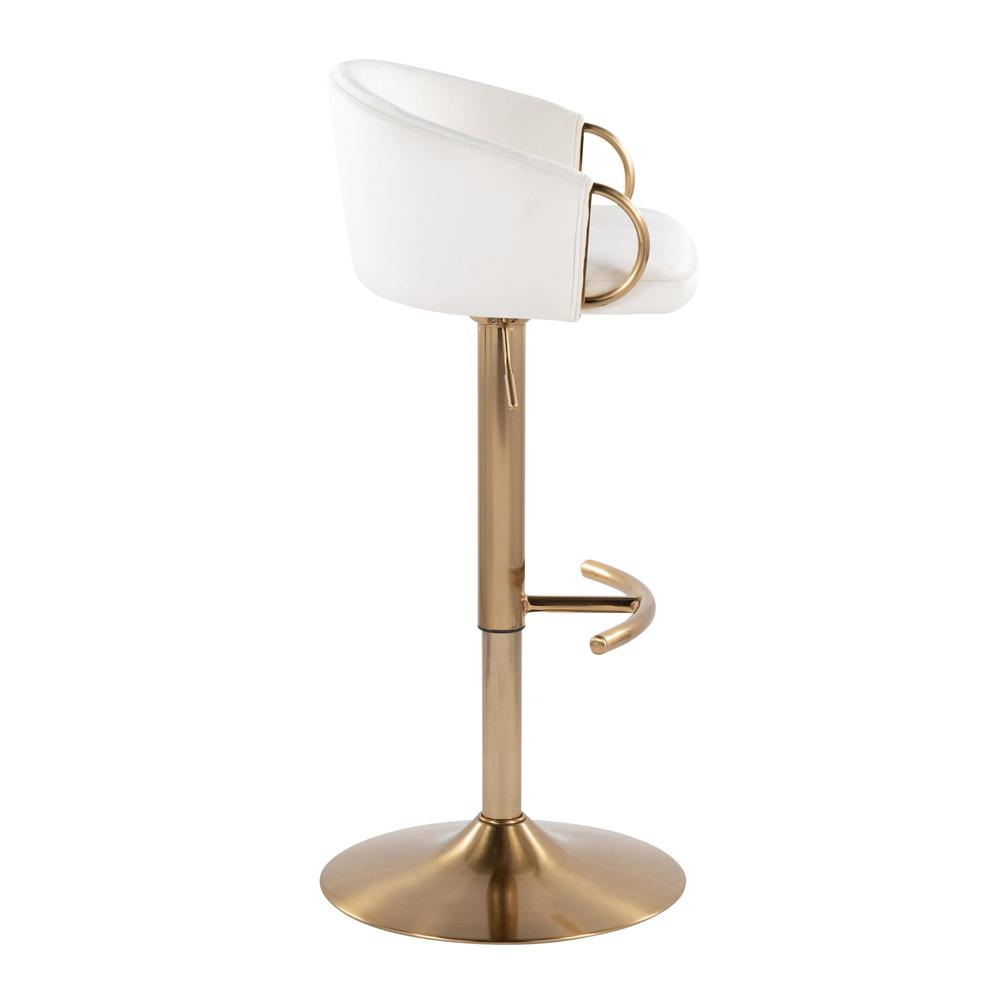 Gold Metal, Cream Velvet Claire Adjustable Barstool - Set of 2. Picture 3