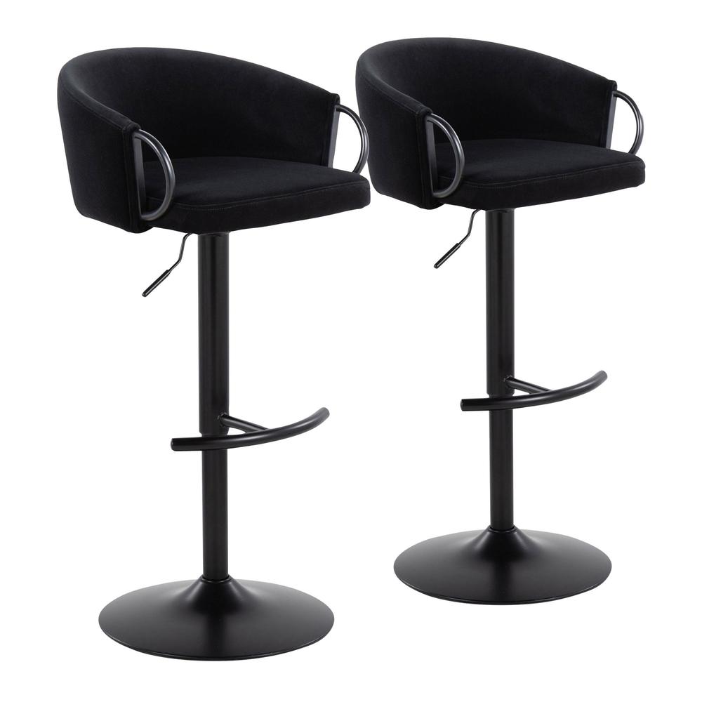 Black Metal, Black Velvet Claire Adjustable Barstool – Set of 2. Picture 1
