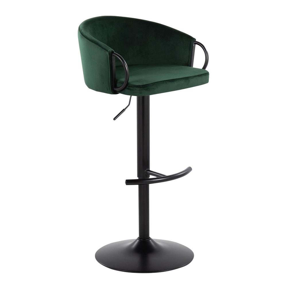Black Metal, Green Velvet Claire Adjustable Barstool – Set of 2. Picture 2