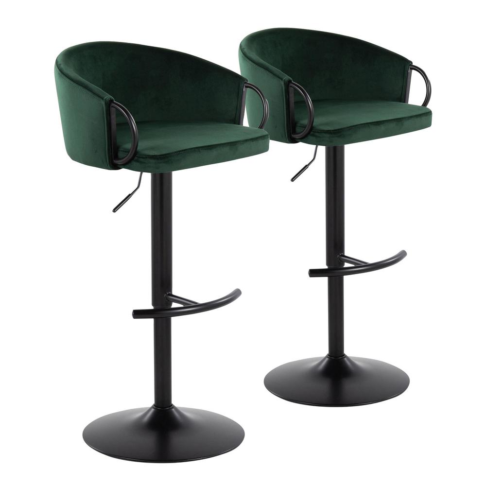 Black Metal, Green Velvet Claire Adjustable Barstool – Set of 2. Picture 1