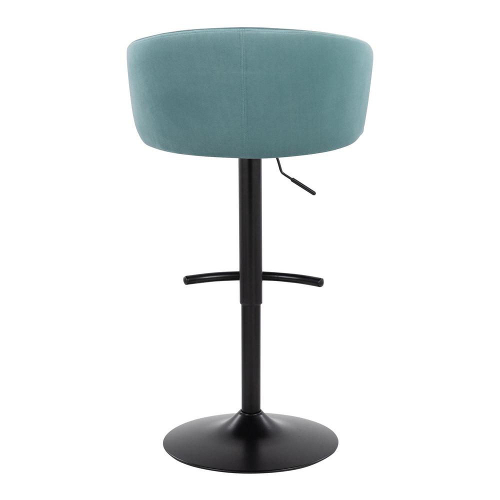 Black Metal, Light Blue Velvet Claire Adjustable Barstool – Set of 2. Picture 5