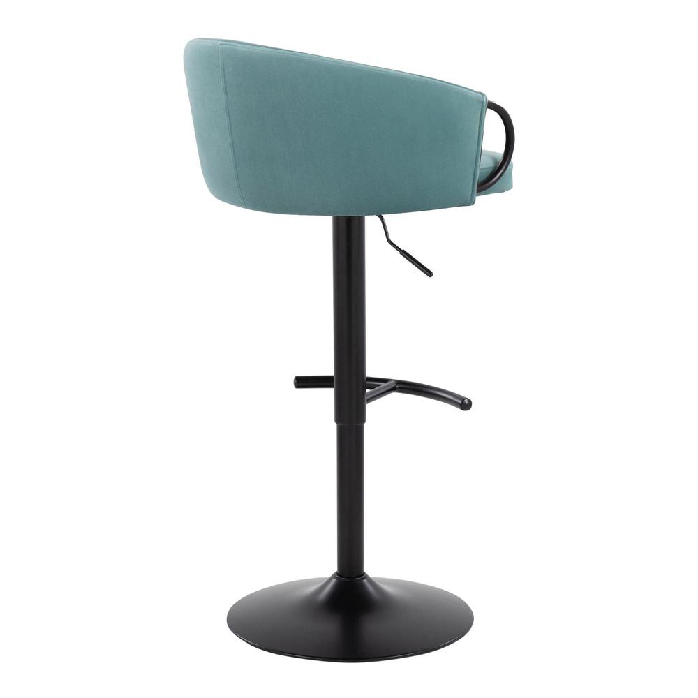Black Metal, Light Blue Velvet Claire Adjustable Barstool – Set of 2. Picture 4