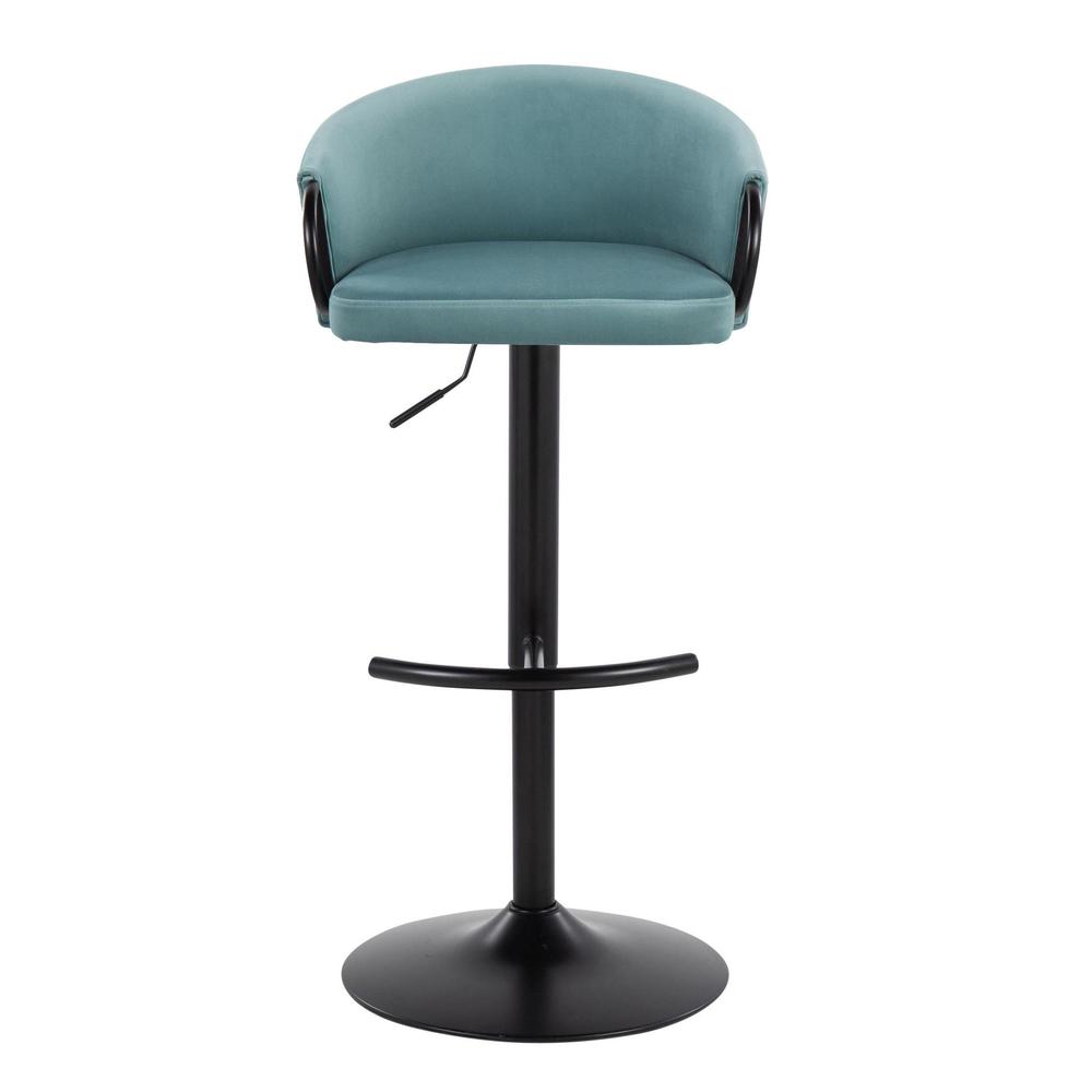 Black Metal, Light Blue Velvet Claire Adjustable Barstool – Set of 2. Picture 6