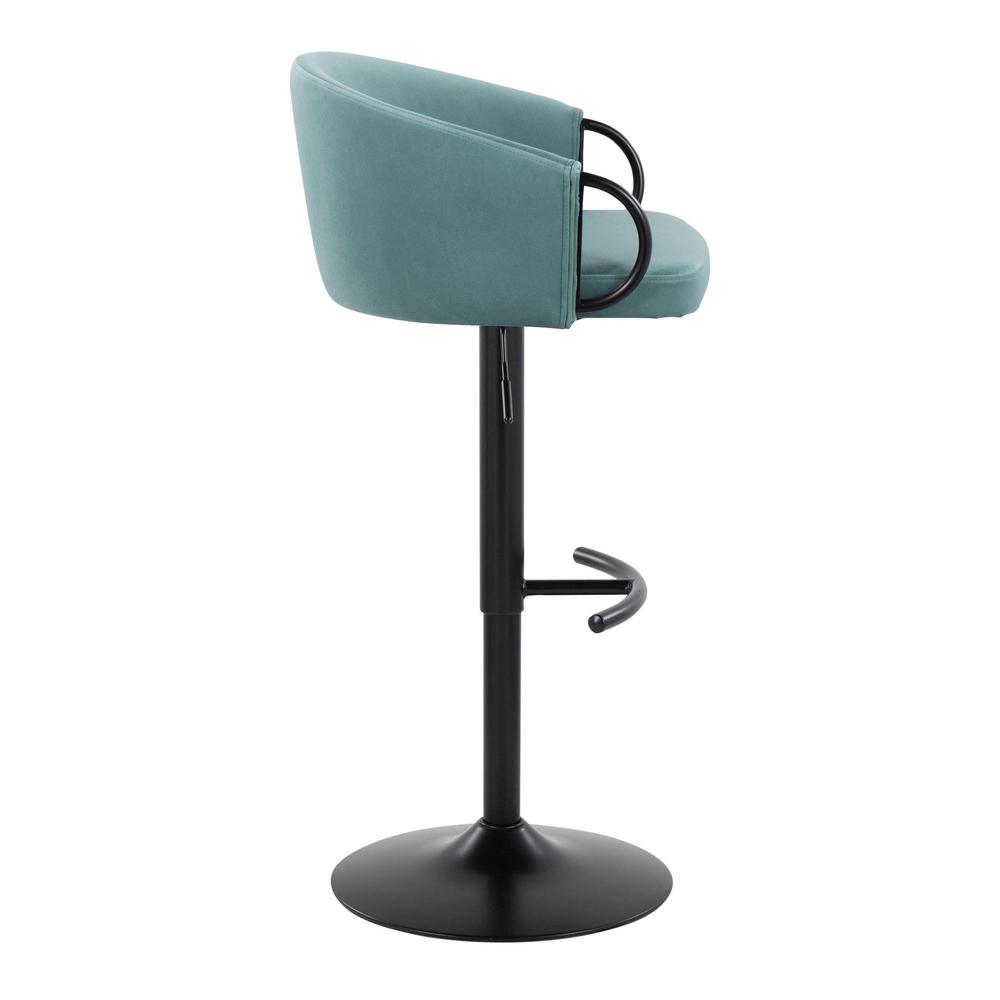 Black Metal, Light Blue Velvet Claire Adjustable Barstool – Set of 2. Picture 3