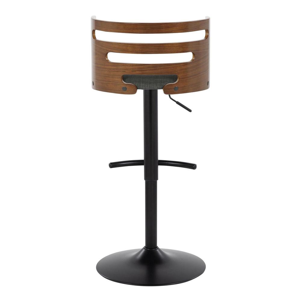 Black Metal, Walnut Wood, Charcoal Fabric Cosi Adjustable Barstool - Set of 2. Picture 5