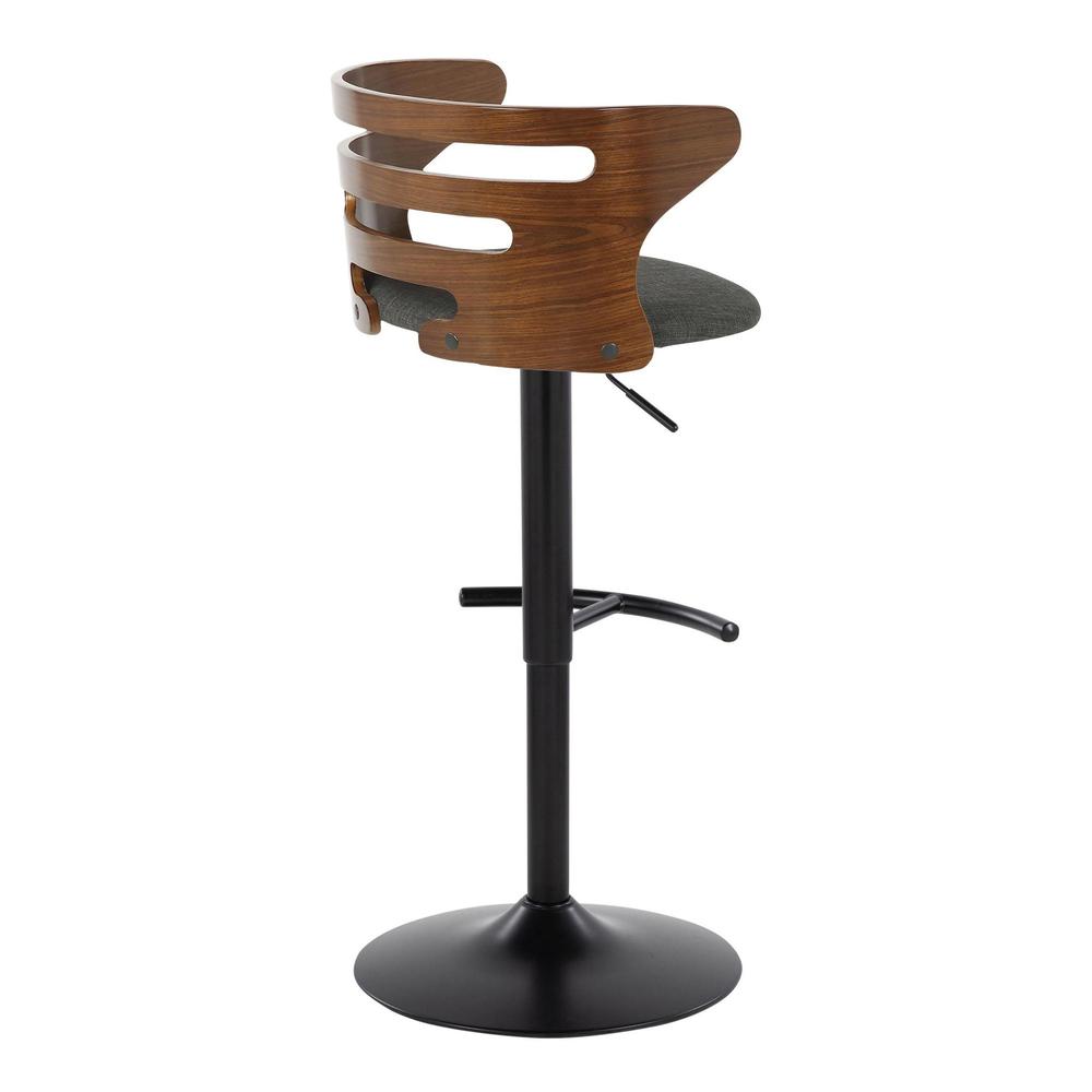 Black Metal, Walnut Wood, Charcoal Fabric Cosi Adjustable Barstool - Set of 2. Picture 4