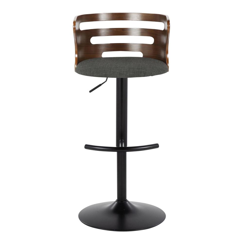 Black Metal, Walnut Wood, Charcoal Fabric Cosi Adjustable Barstool - Set of 2. Picture 6