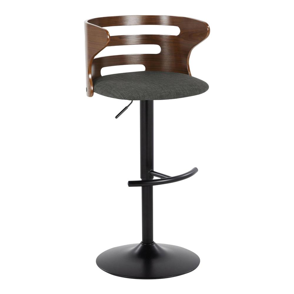Black Metal, Walnut Wood, Charcoal Fabric Cosi Adjustable Barstool - Set of 2. Picture 2