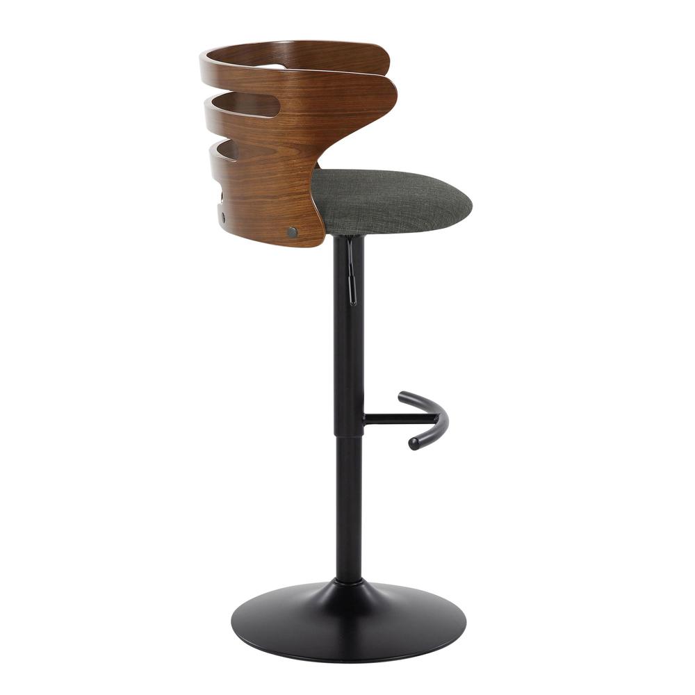 Black Metal, Walnut Wood, Charcoal Fabric Cosi Adjustable Barstool - Set of 2. Picture 3