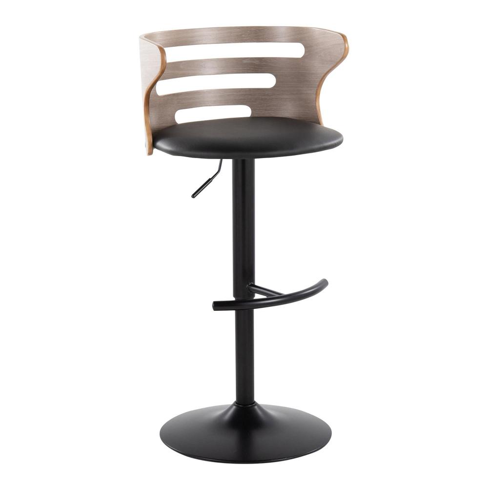 Black Metal, Light Grey Wood, Black PU Cosi Adjustable Barstool - Set of 2. Picture 2