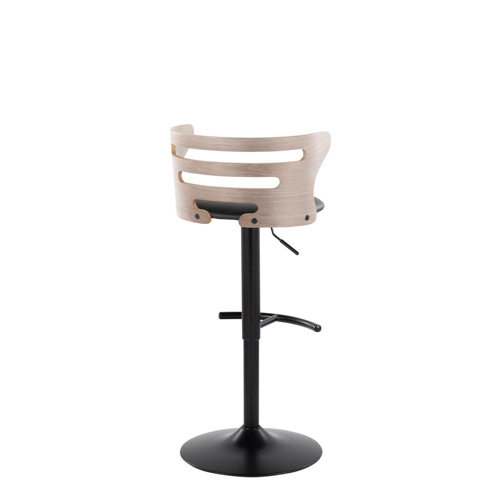 Black Metal, Light Grey Wood, Black PU Cosi Adjustable Barstool - Set of 2. Picture 4