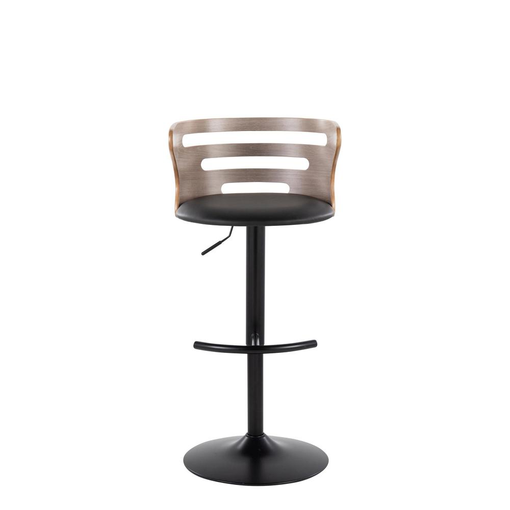 Black Metal, Light Grey Wood, Black PU Cosi Adjustable Barstool - Set of 2. Picture 6